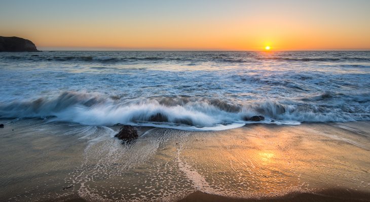 Beautiful  Seascape of west coast on Pacific ocean during sundown